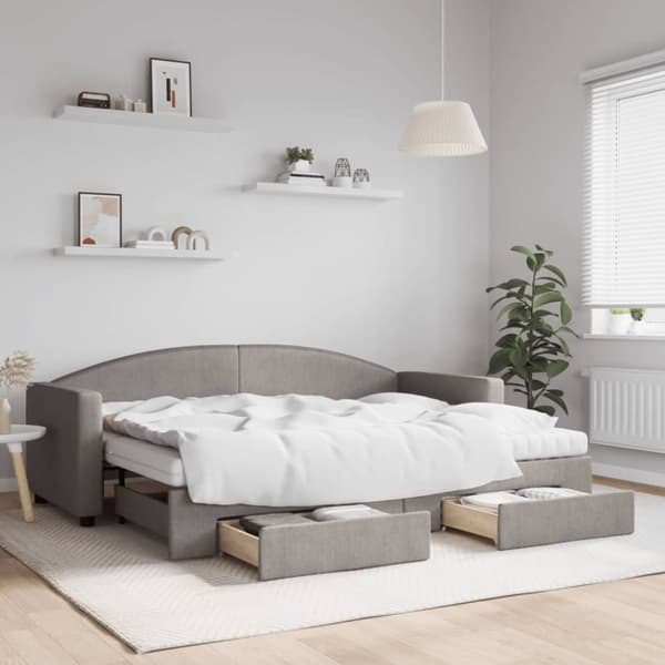 Dagbädd utdragbar med lådor taupe 80x200 cm tyg