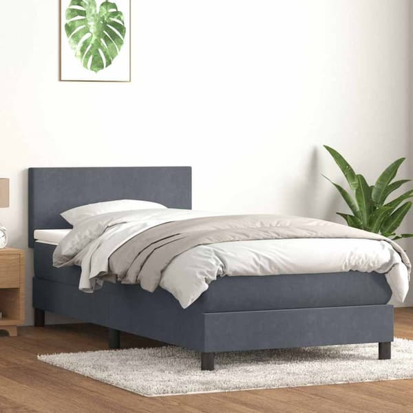 Ramsäng med madrass mörkgrå 80x210 cm sammet