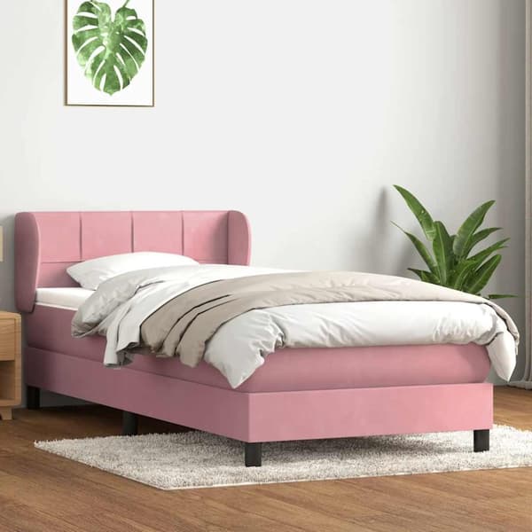 Resårsäng med madrass rosa 90x220 cm sammet