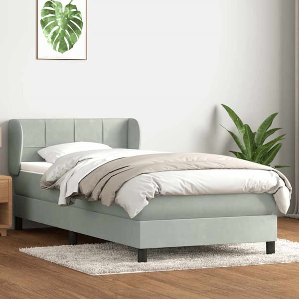 Ramsäng med madrass ljusgrå 80x220 cm sammet