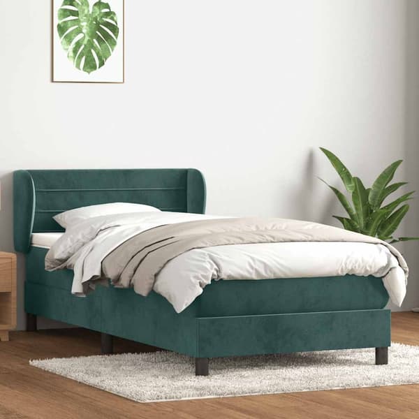 Ramsäng med madrass mörkgrön 90x210 cm sammet