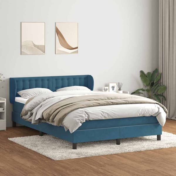 Ramsäng med madrass mörkblå 140x220 cm sammet