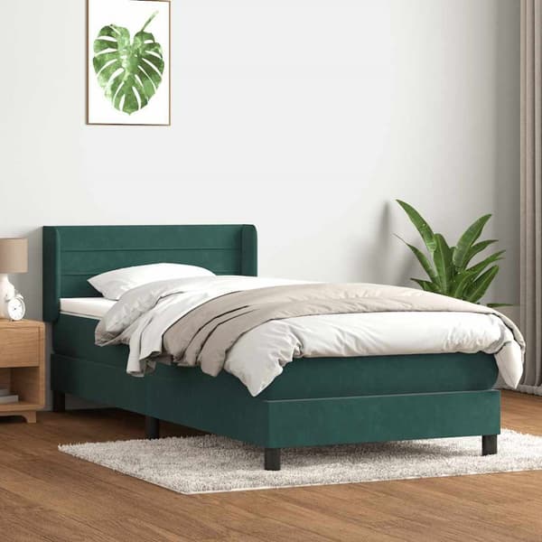 Ramsäng med madrass mörkgrön 90x220 cm sammet