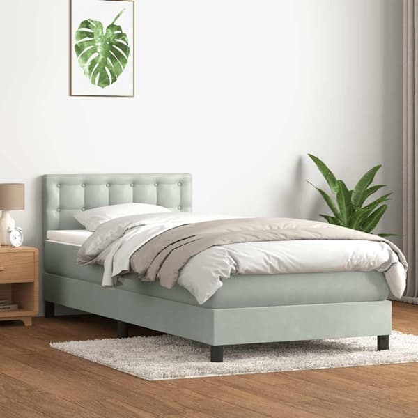 Ramsäng med madrass ljusgrå 80x210 cm sammet