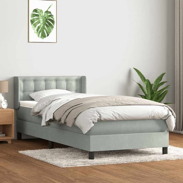 Ramsäng med madrass ljusgrå 80x210 cm sammet