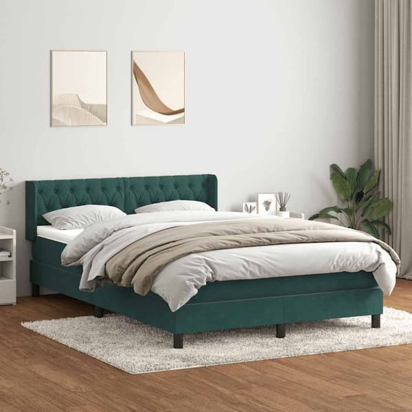 Ramsäng med madrass mörkgrönt 140x210 cm sammet