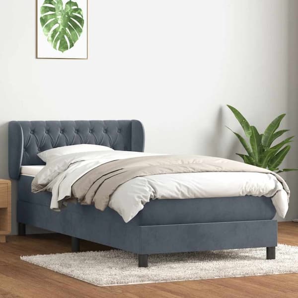 Ramsäng med madrass mörkgrå 80x220 cm sammet
