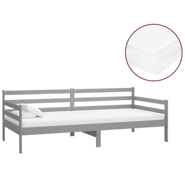 Dagbädd med madrass 90x200 cm grå massiv furu
