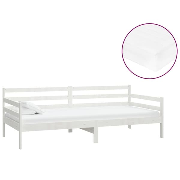 Dagbädd med madrass 90x200 cm vit massiv furu