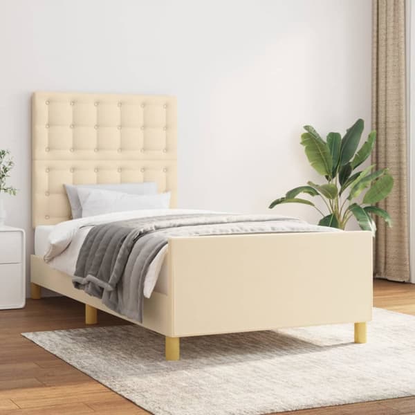 Sängram utan madrass gräddvit 100x200 cm tyg