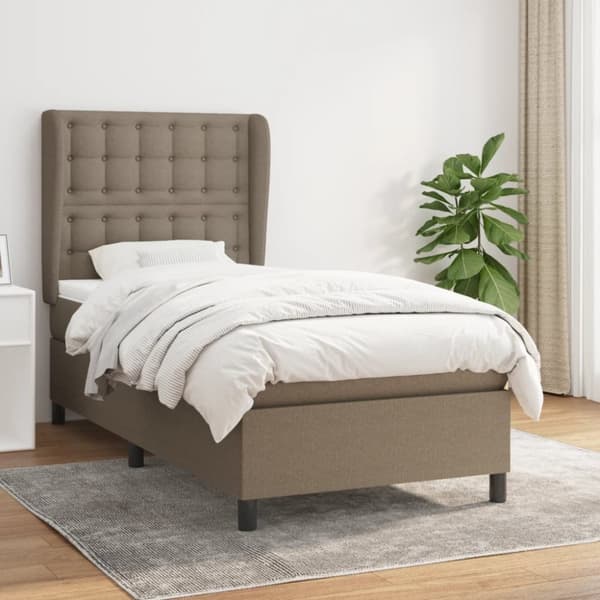 Ramsäng med madrass taupe 90x190 cm tyg