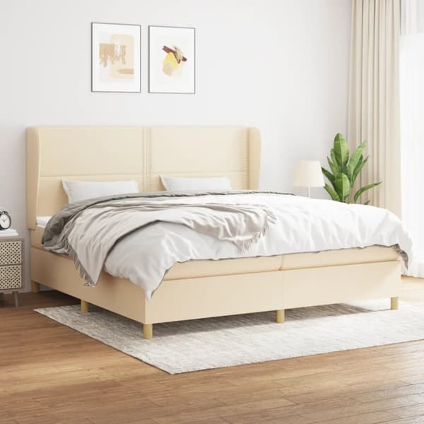 Ramsäng med madrass gräddvit 200x200 cm tyg