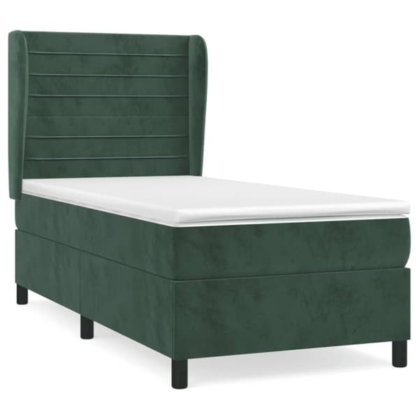 Ramsäng med madrass mörkgrön 90x190 cm sammet