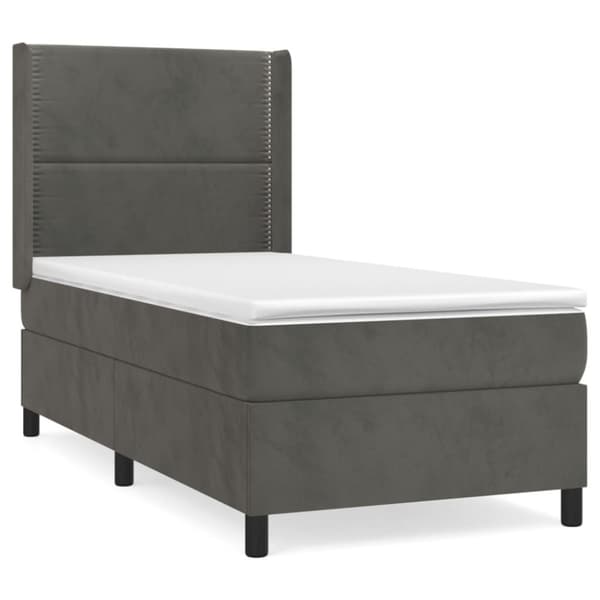 Ramsäng med madrass mörkgrå 90x190 cm sammet