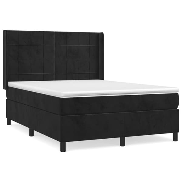 Ramsäng med madrass svart 140x190 cm sammet