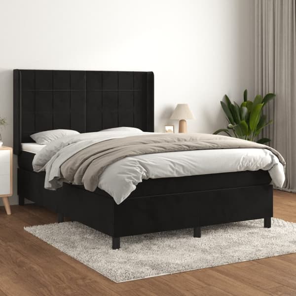 Ramsäng med madrass svart 140x190 cm sammet