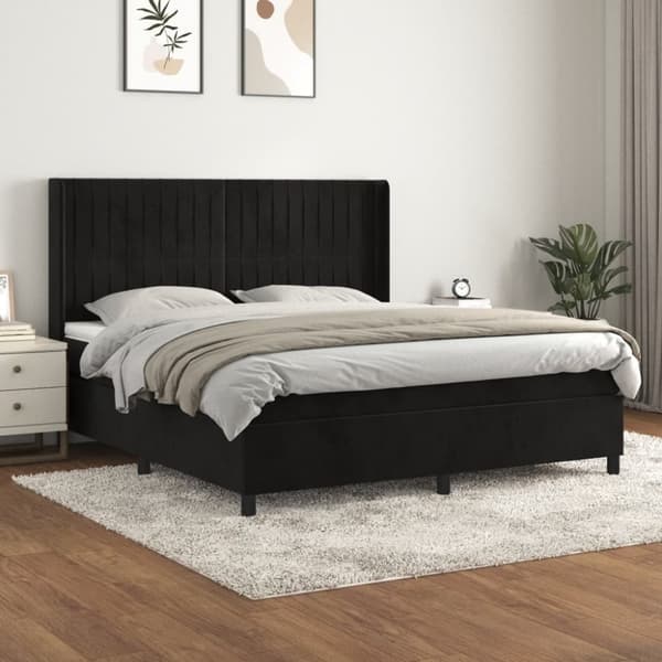 Ramsäng med madrass svart 180x200 cm sammet
