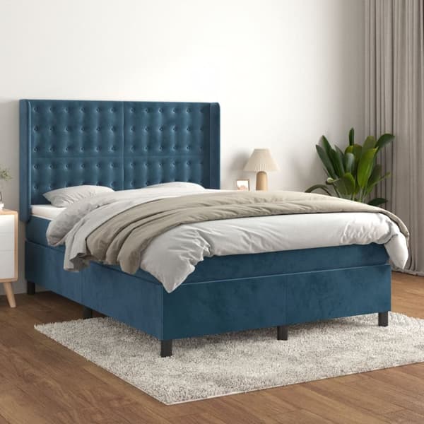 Ramsäng med madrass mörkblå 140x190 cm sammet
