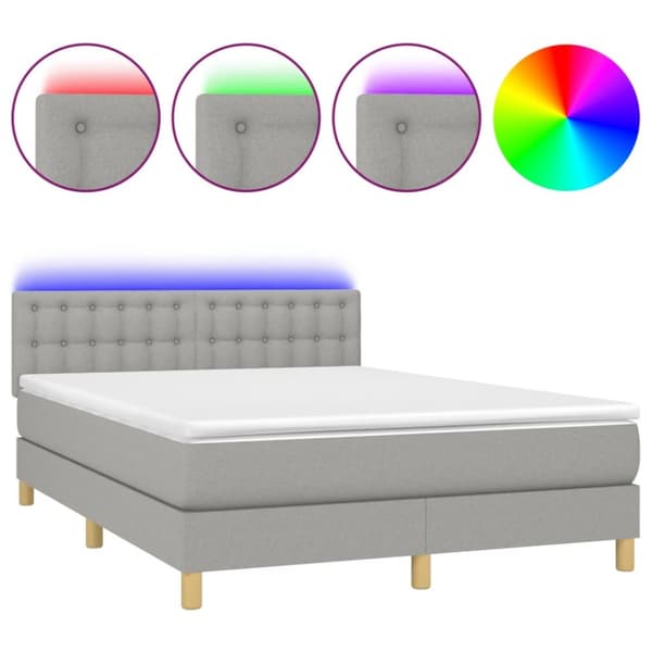 Ramsäng med madrass & LED ljusgrå 140x190 cm tyg