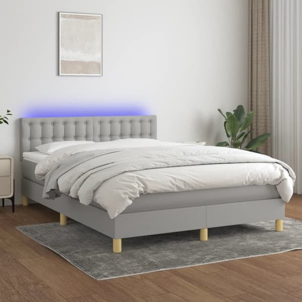 Ramsäng med madrass & LED ljusgrå 140x190 cm tyg