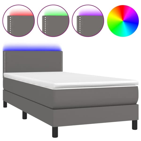 Ramsäng med madrass & LED grå 80x200 cm konstläder