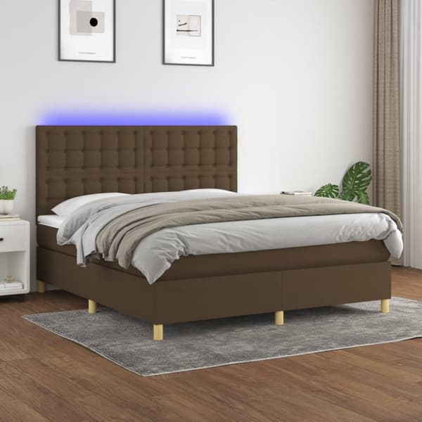 Ramsäng med madrass & LED mörkbrun 180x200 cm tyg