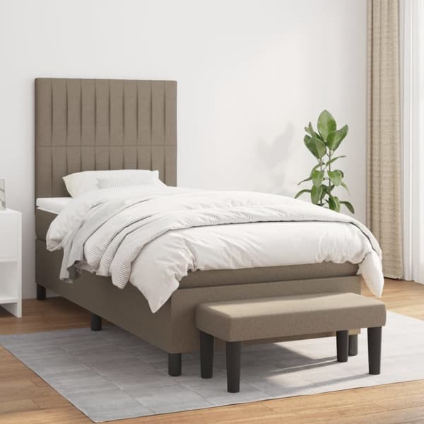 Ramsäng med madrass taupe 90x190 cm tyg
