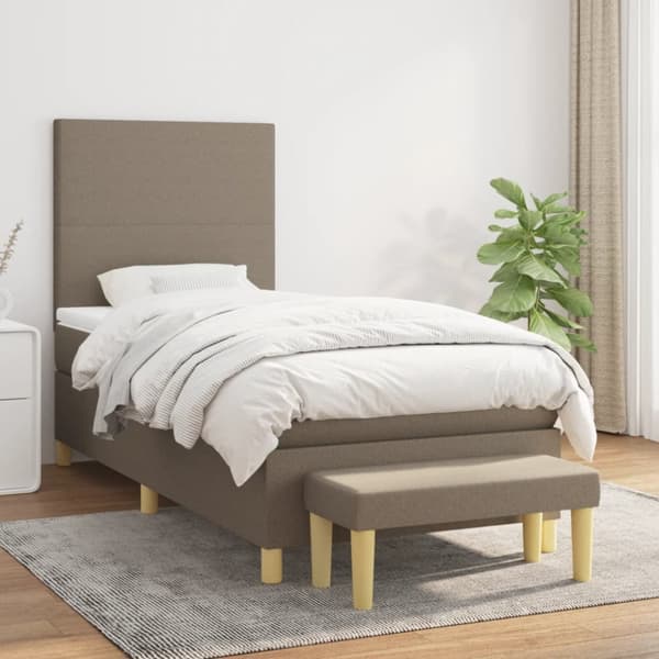 Ramsäng med madrass taupe 90x200 cm tyg