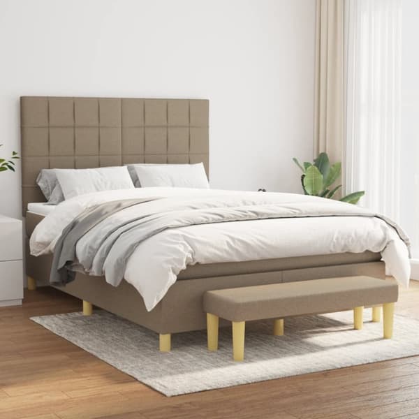 Ramsäng med madrass taupe 140x190 cm tyg