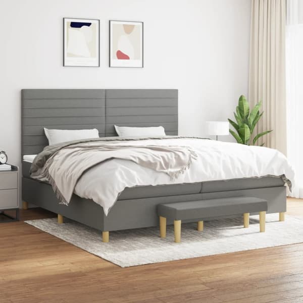 Ramsäng med madrass mörkgrå 200x200 cm tyg
