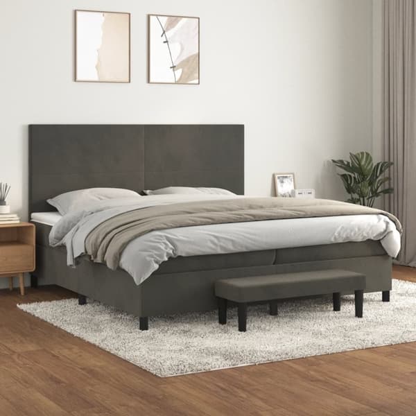 Ramsäng med madrass mörkgrå 200x200 cm sammet