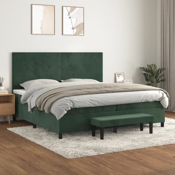 Ramsäng med madrass mörkgrön 200x200 cm sammet