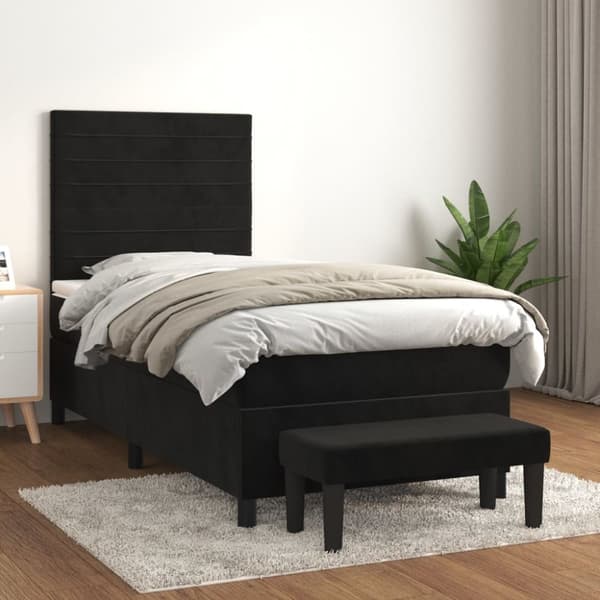 Ramsäng med madrass svart 90x190 cm sammet