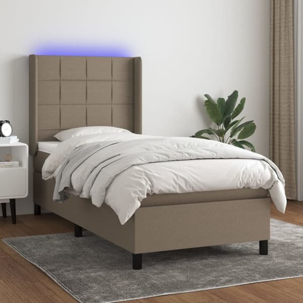 Ramsäng med madrass & LED taupe 90x200 cm tyg
