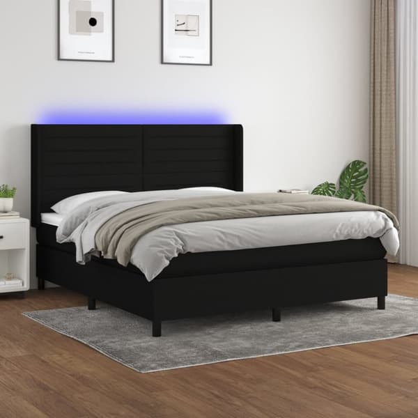 Ramsäng med madrass & LED svart 180x200 cm tyg