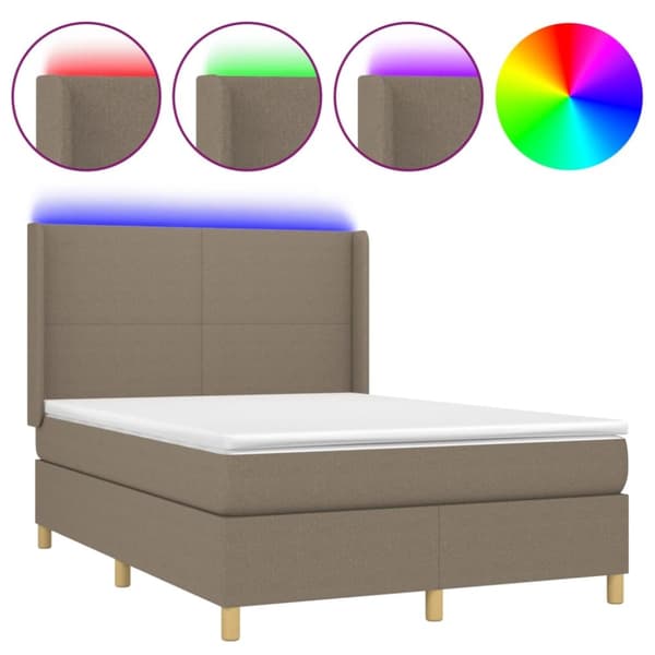 Ramsäng med madrass & LED taupe 140x190 cm tyg