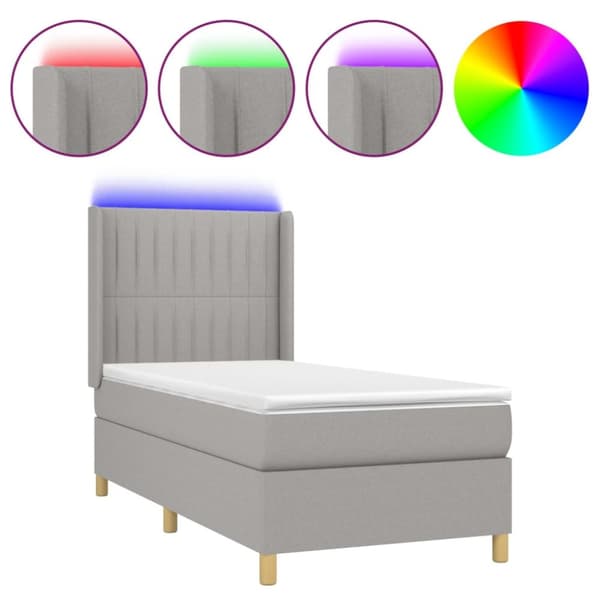 Ramsäng med madrass & LED ljusgrå 100x200 cm tyg