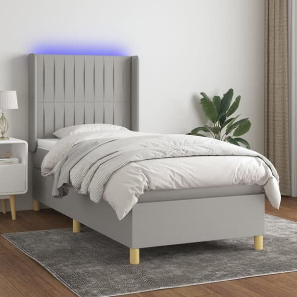 Ramsäng med madrass & LED ljusgrå 100x200 cm tyg