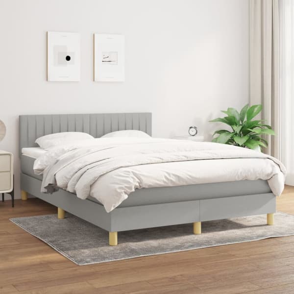 Ramsäng med madrass ljusgrå 140x200 cm tyg
