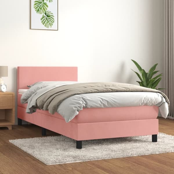 Ramsäng med madrass rosa 90x200 cm sammet