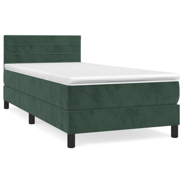 Ramsäng med madrass mörkgrön 90x190 cm sammet