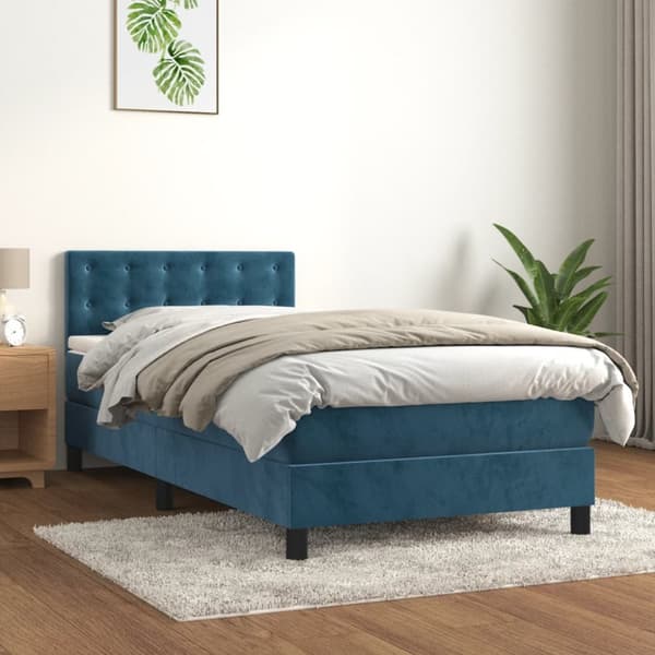 Ramsäng med madrass mörkblå 80x200 cm sammet