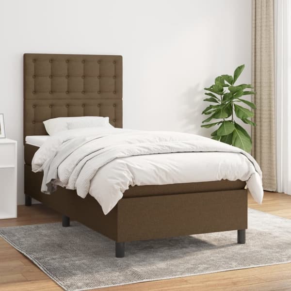Ramsäng med madrass mörkbrun 90x190 cm tyg