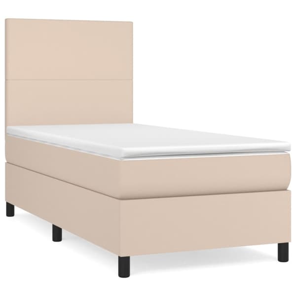 Ramsäng med bäddmadrass cappuccino 80x200 cm konstläder