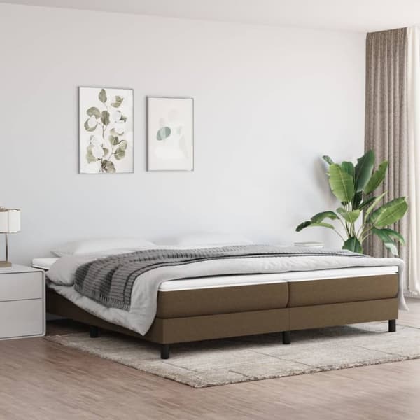 Ramsäng med madrass mörkbrun 200x200 cm tyg