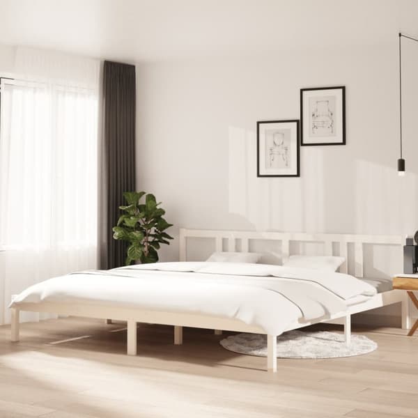 Sängram vit massivt trä 200x200 cm