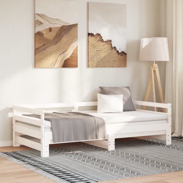 Utdragbar dagbädd vit 2x(90x190) cm massiv furu