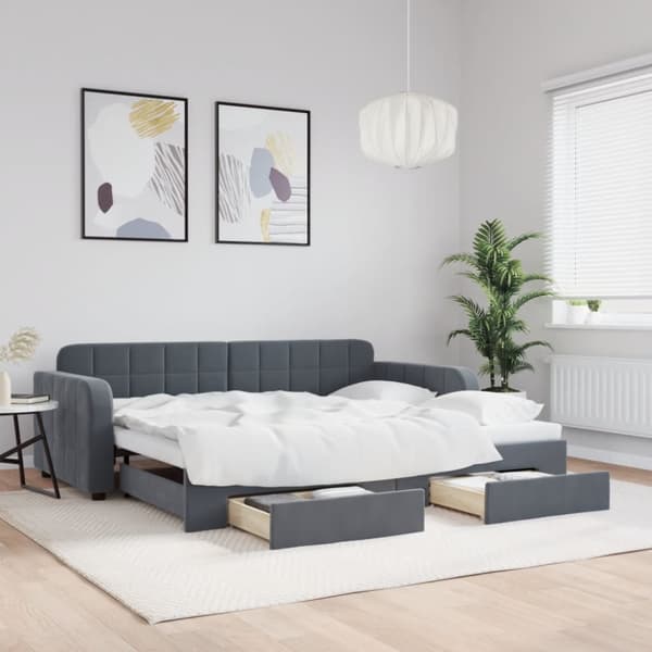 Dagbädd utdragbar med lådor mörkgrå 90x190 cm sammet