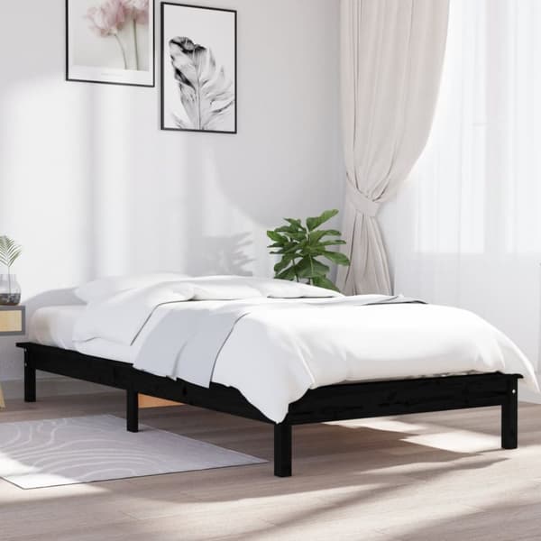 Sängram 90x190 cm massiv furu svart