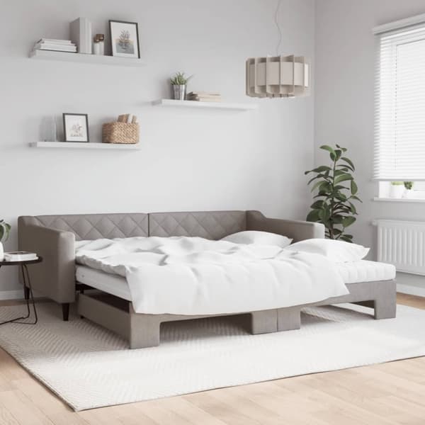 Dagbädd med extrabädd och madrasser taupe 100x200 cm tyg